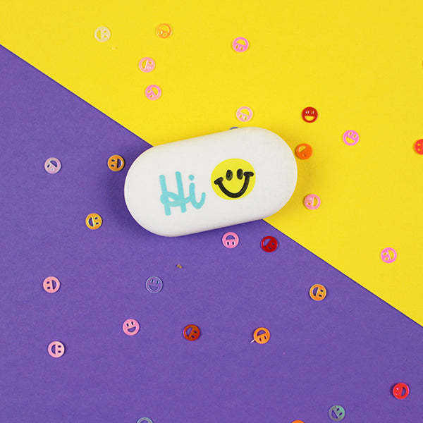 Ava & Yves - Radiergummi oval "Hi", gelb-blau