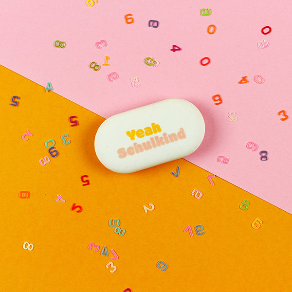 Ava & Yves - Radiergummi oval "Yeah Schulkind", rosa/orange