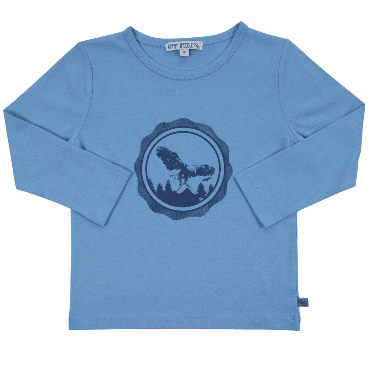 Türkisfarbenes Langarmshirt von Enfant Terrible aus super weicher und anschmiegsamer Bio Baumwolle mit Adlerprint.