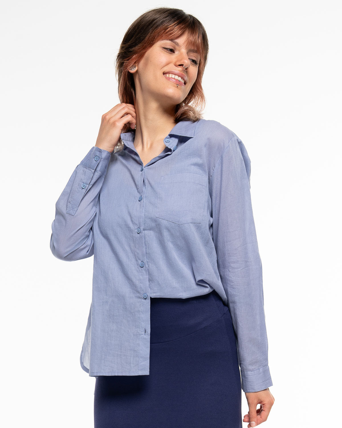 Alma & Lovis - Hemdbluse Bio-Baumwolle blau