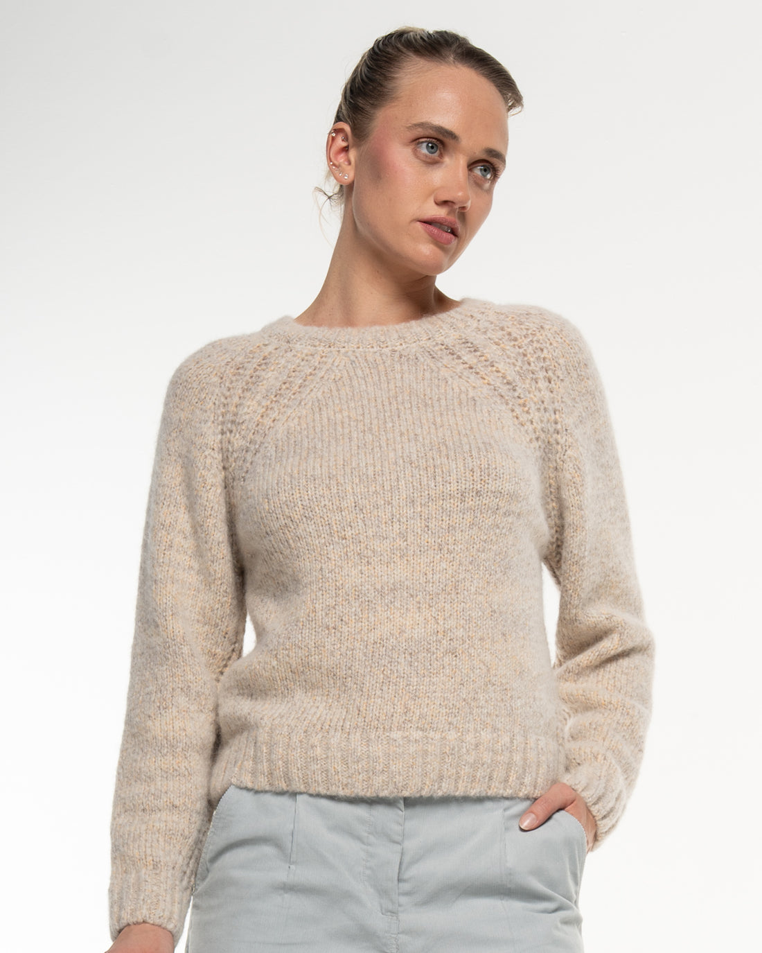 Alma & Lovis - Damen Strickpullover mit Wolle Beige