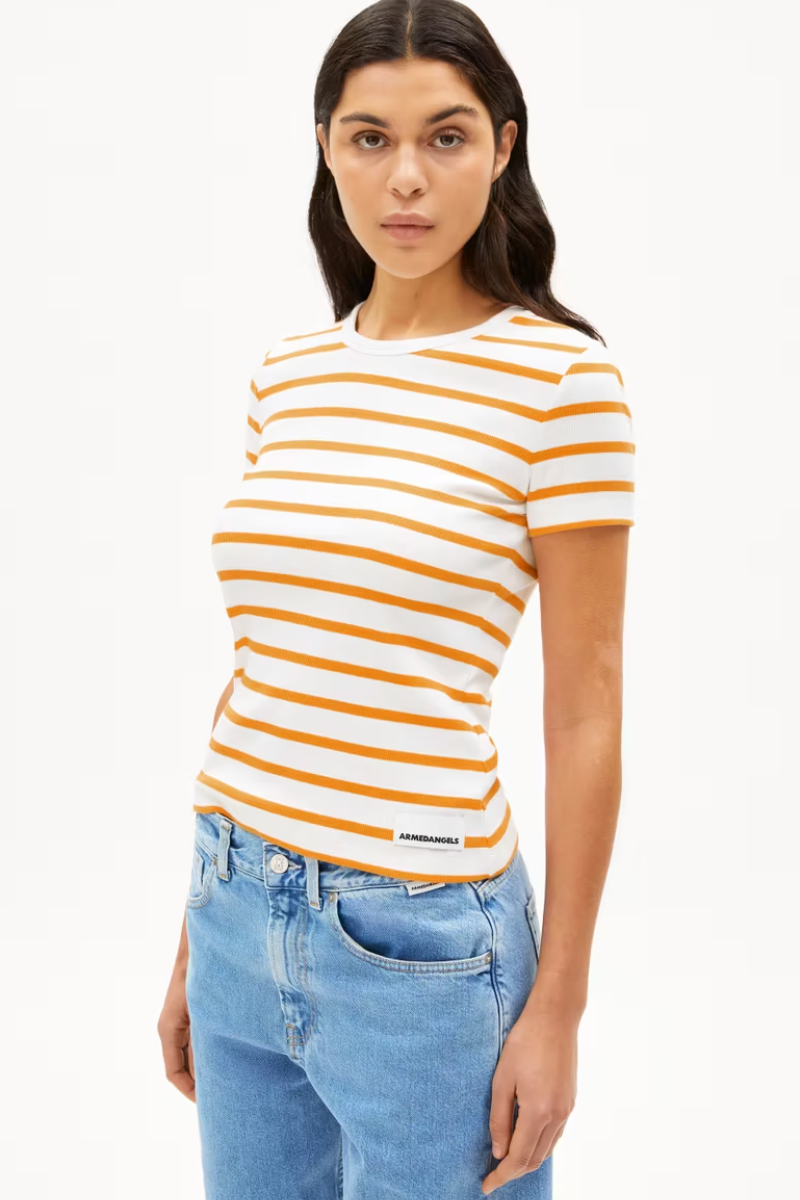 Armedangels - T-Shirt KARDAA weiss orange gestreift