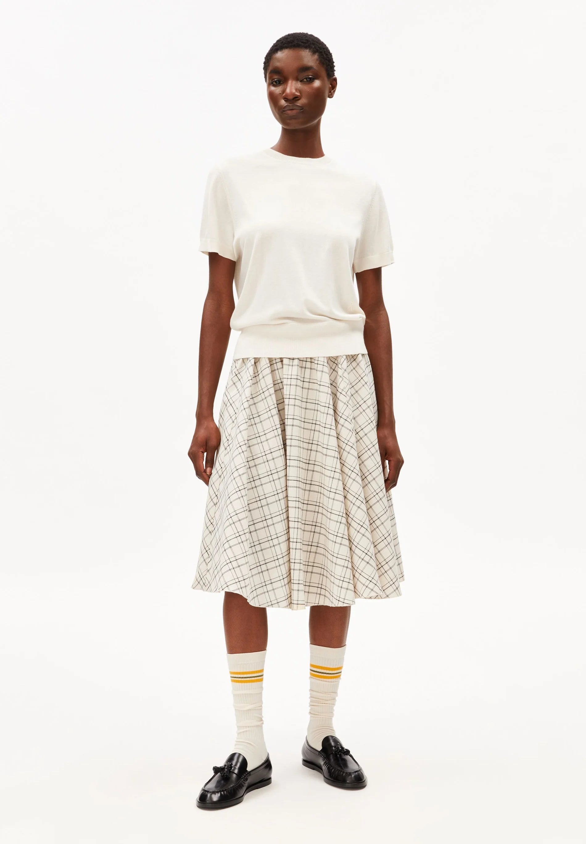 Armedangels - Damen kurzärmliger Feinstrickpullover weiß