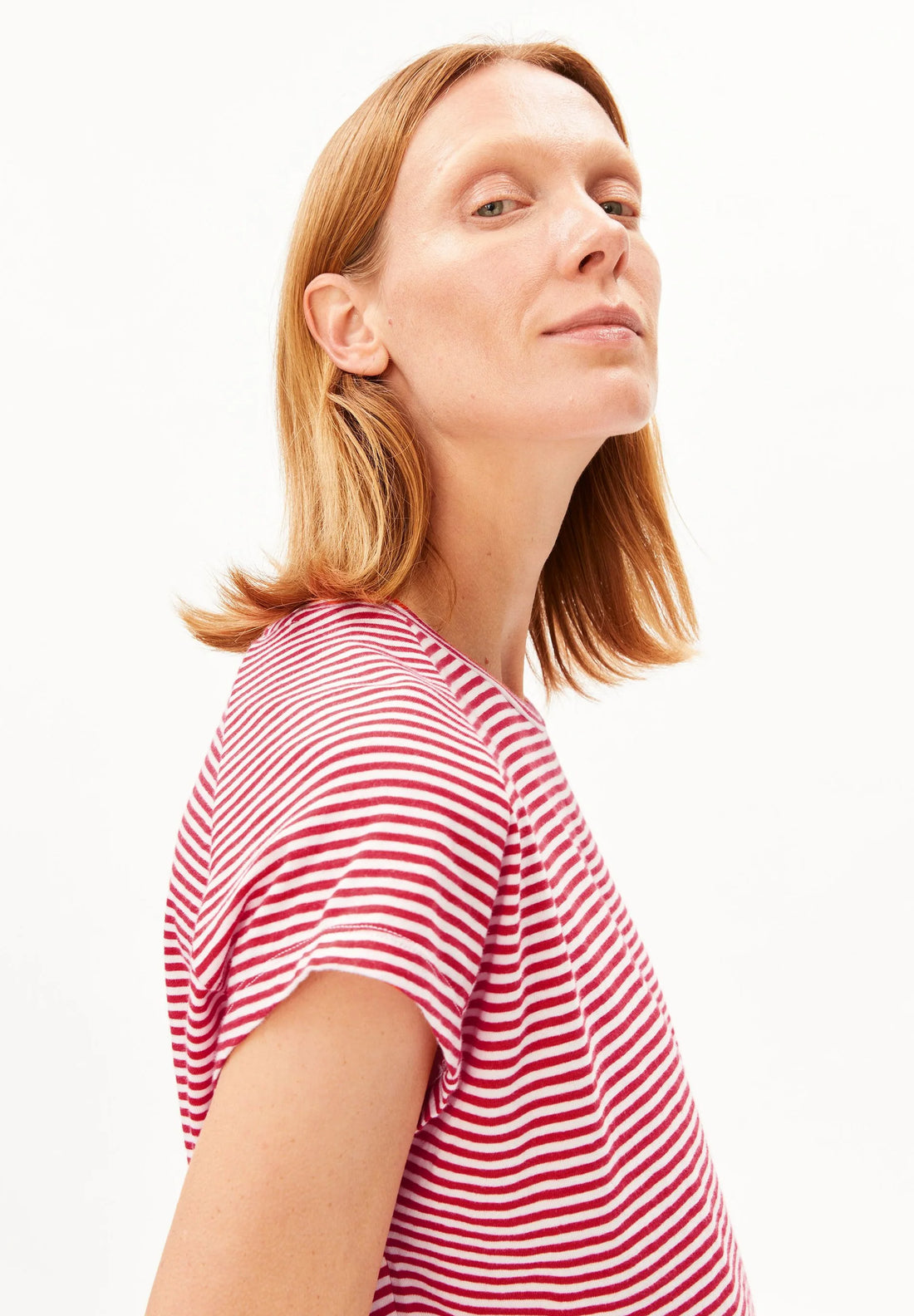 Armedangels - Damen Jersey T-Shirt gestreift rot weiß 100% Bio-Baumwolle
