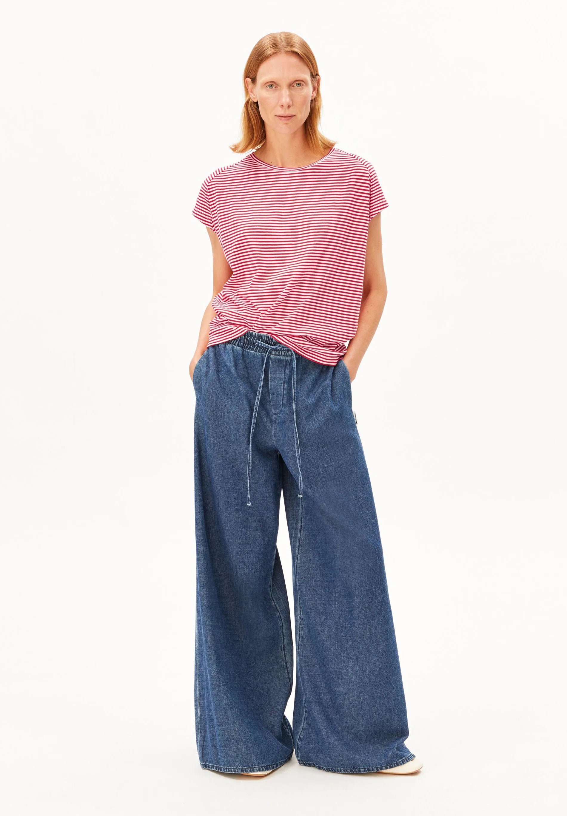 Armedangels - Damen Jersey T-Shirt gestreift rot weiß 100% Bio-Baumwolle