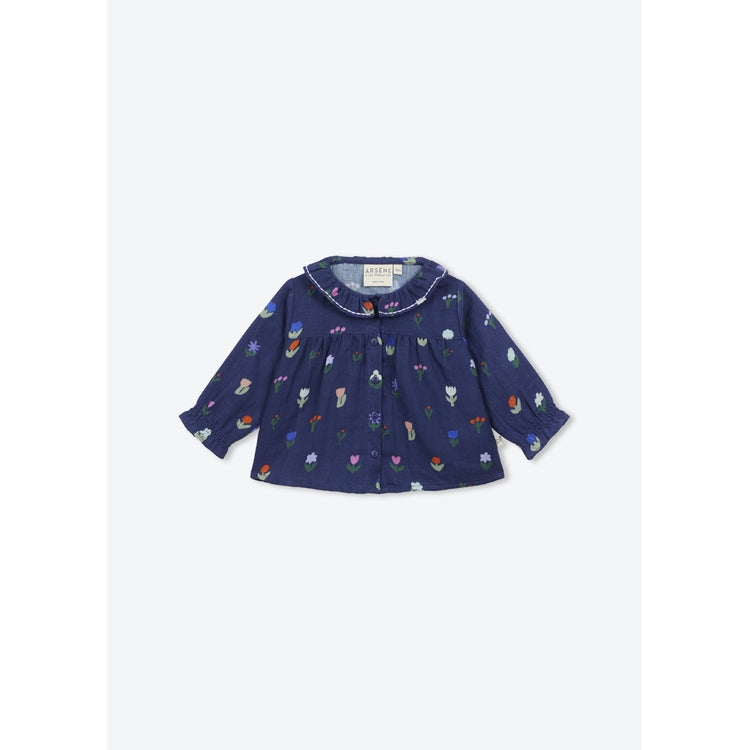 Arsène et les Pipelettes - Baby Bluse Blumenprint blau Baumwolle (Bio)