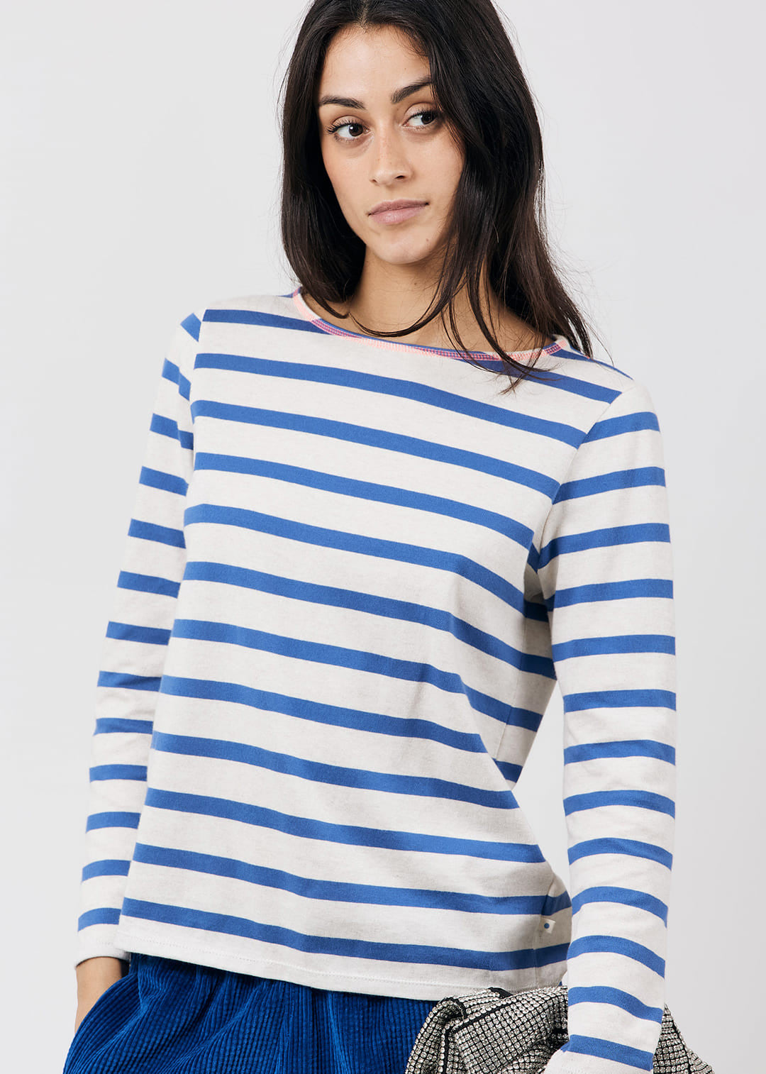 Arsène et les Pipelettes - Damen Langarmshirt blau gestreift aus Baumwolle