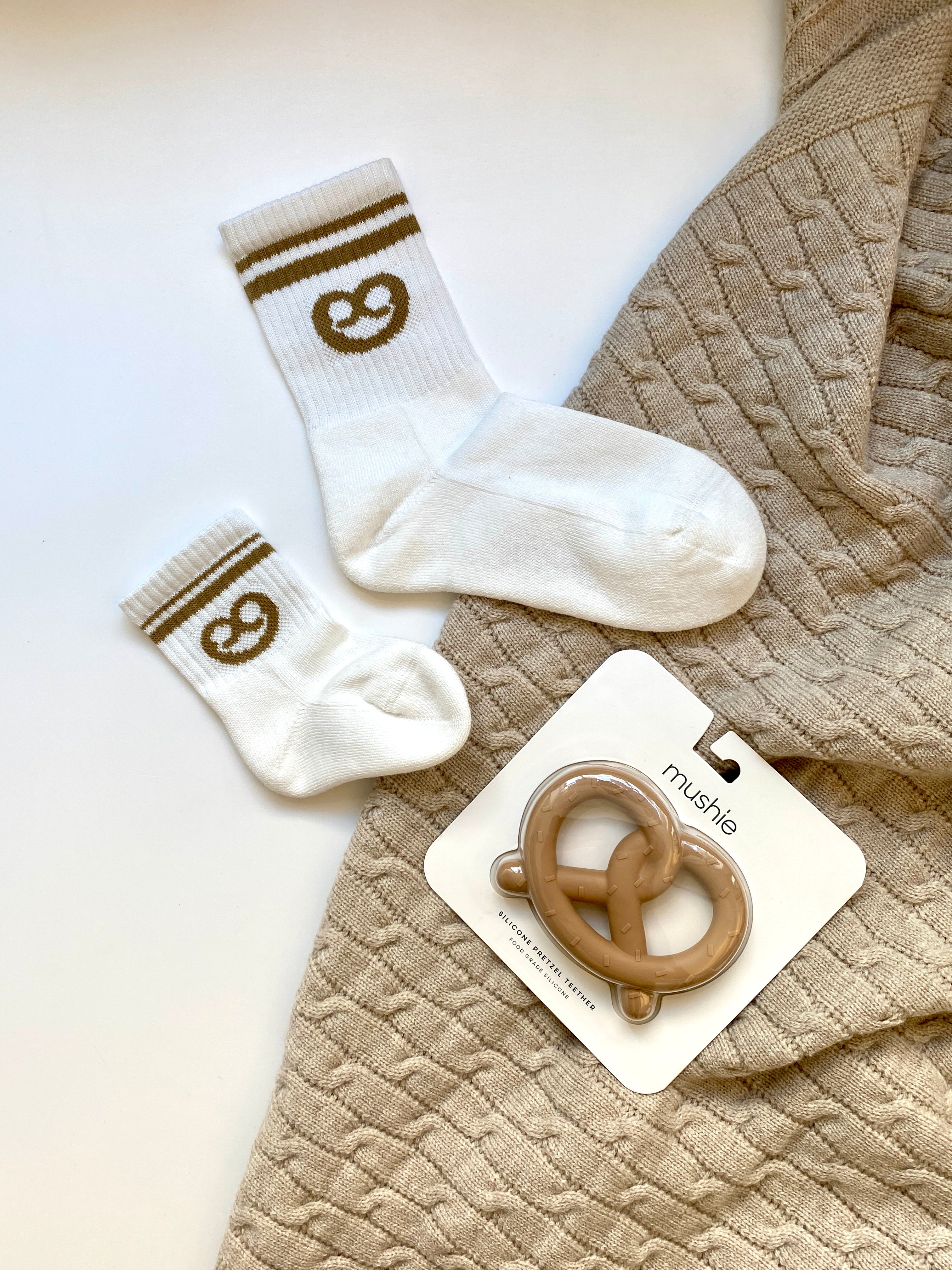 AURYN - Brezen- Socken weiss/ braun - Partnerlooksocken MINI & ME
