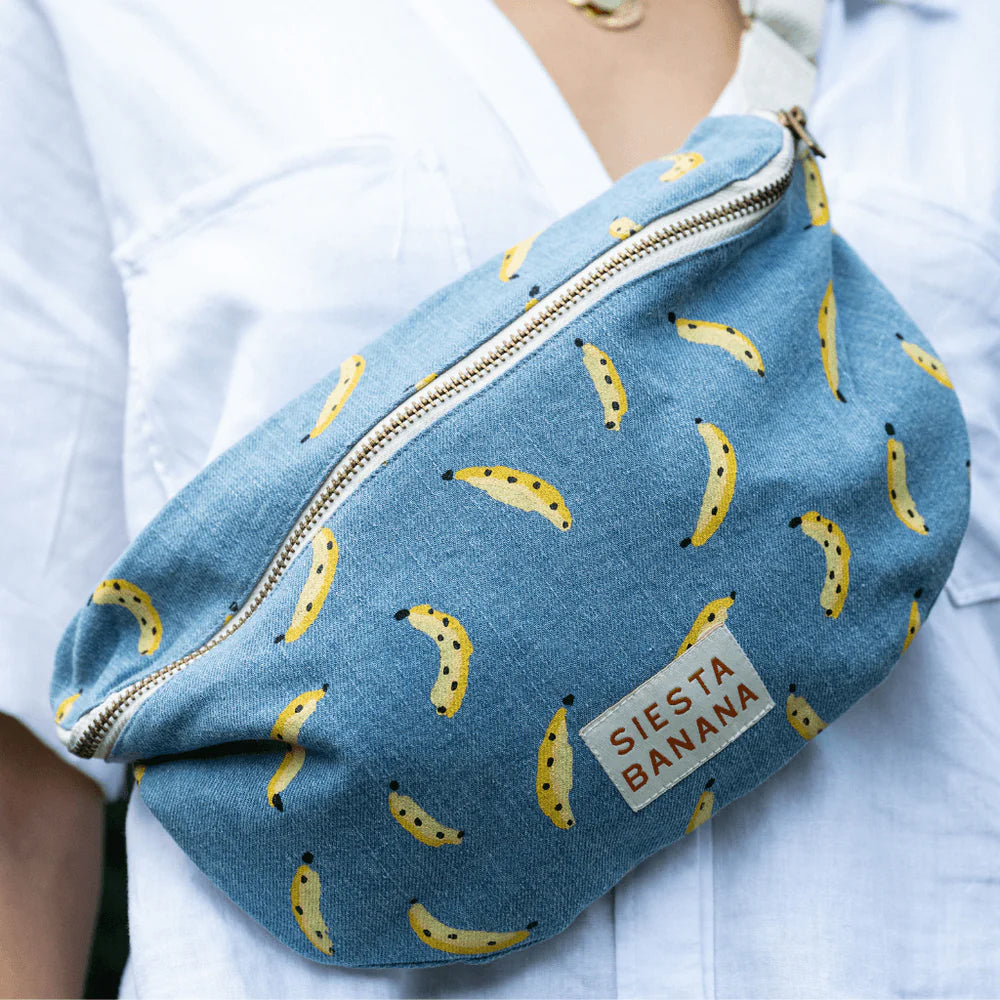 Chamaye - Große Bauchtasche aus Baumwolle, Bananenprint MINI & ME