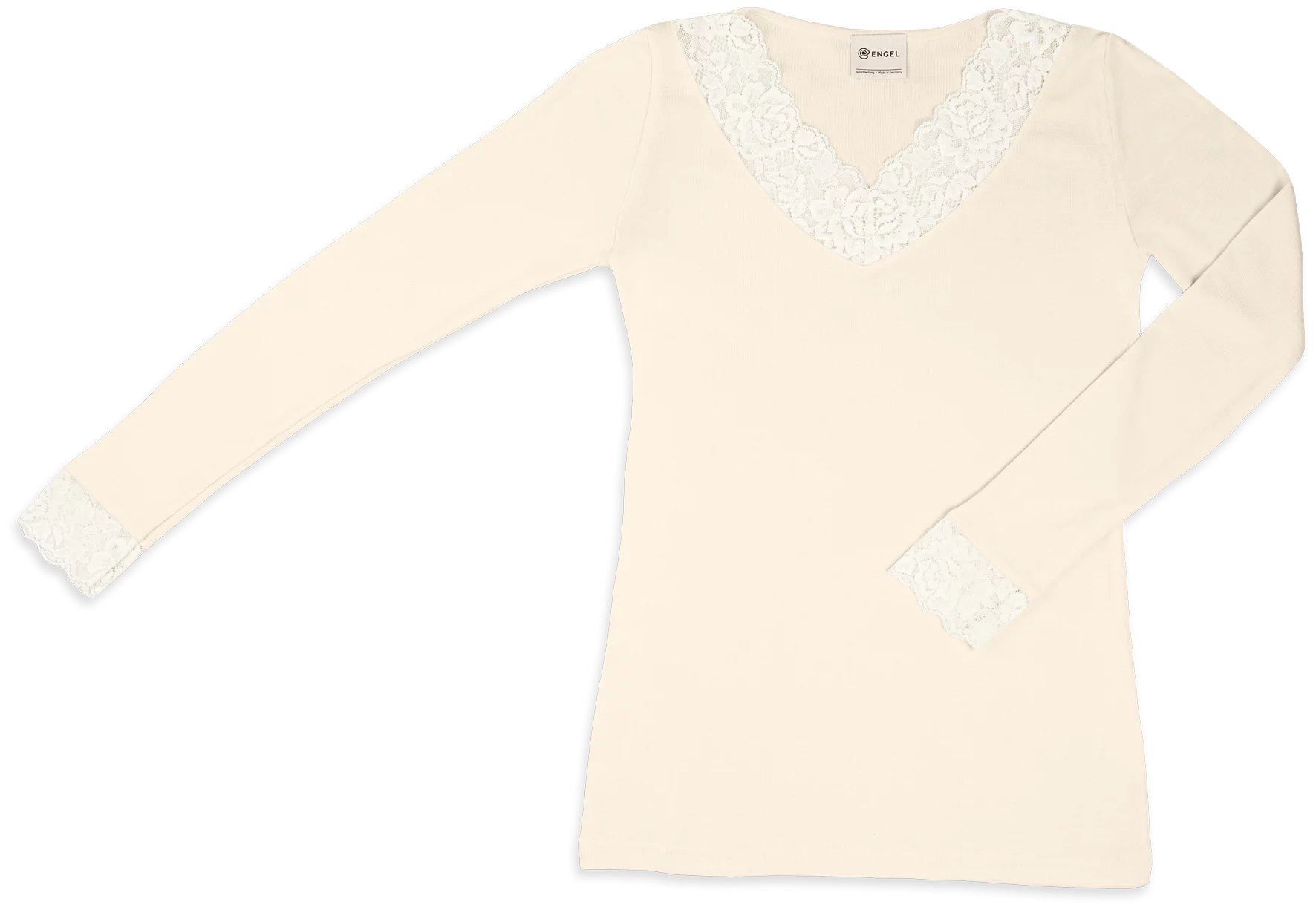Engel - Damen Langarmshirt Wolle/Seide mit Spitze natur