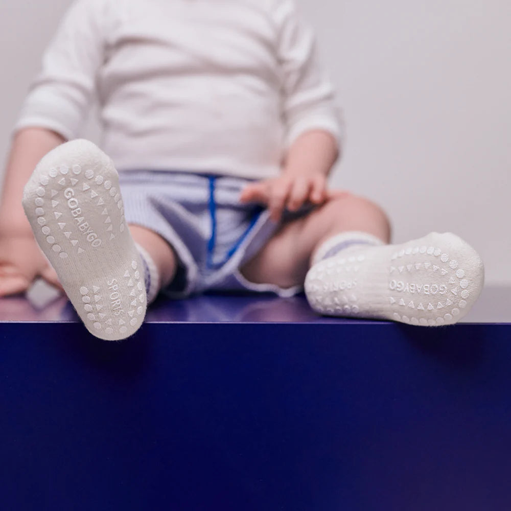Go Baby Go - Sport Stoppersocken weiß/ blau Mini & Me Kinder-Damen-Herren Socken