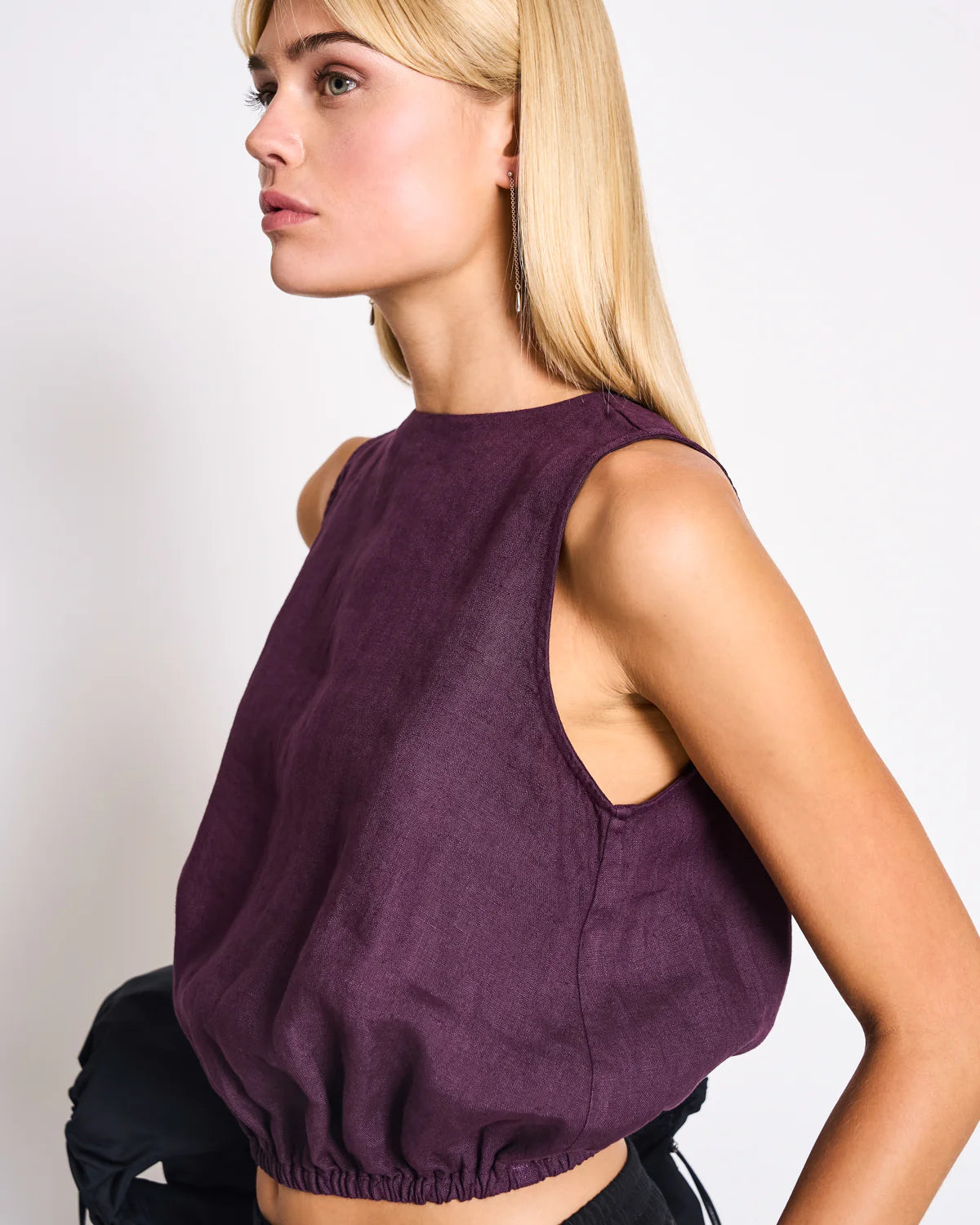 Jan ´n June - Crop Top Lupin aus Leinen in Kirschrot