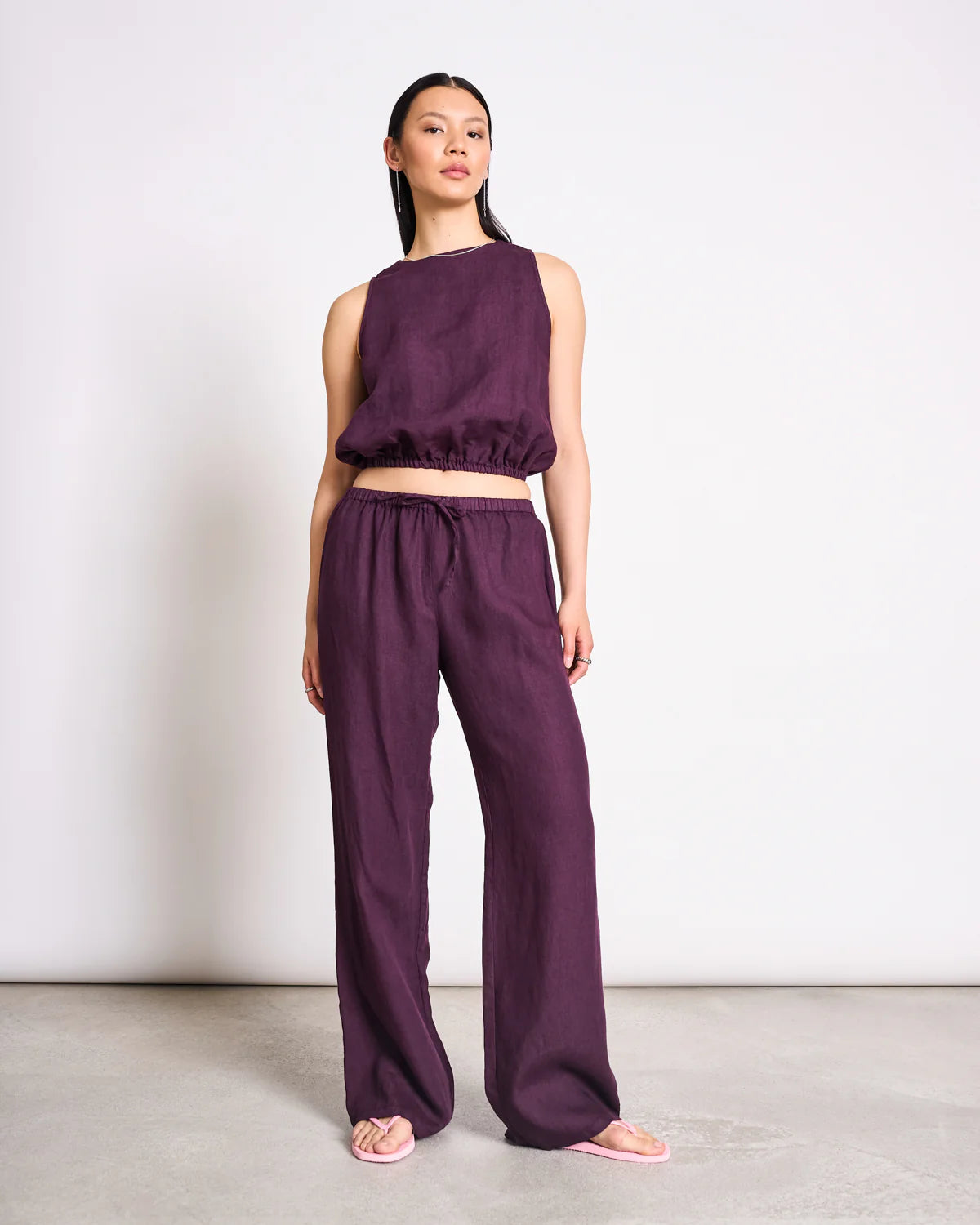 Jan ´n June - Crop Top Lupin aus Leinen in Kirschrot