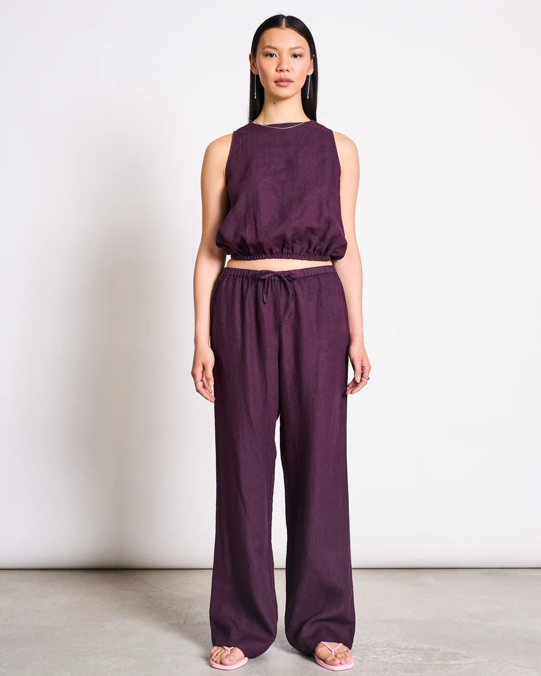 Jan ´n June - Crop Top Lupin aus Leinen in Kirschrot