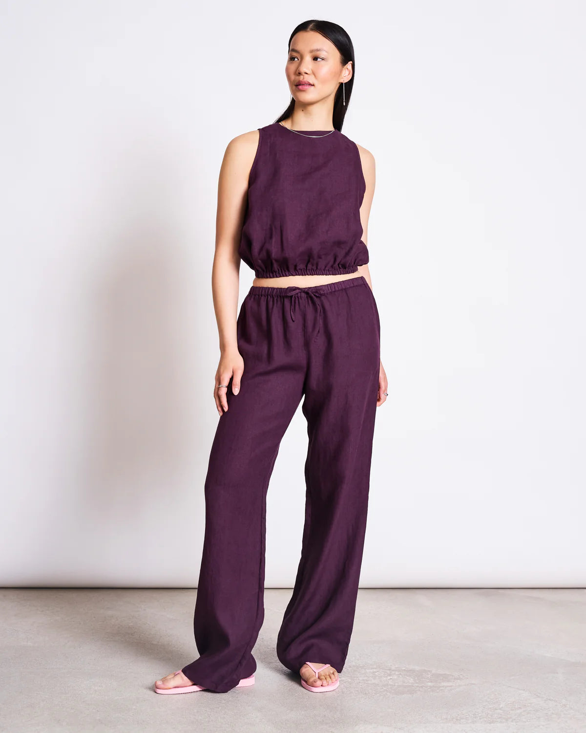 Jan ´n June - Crop Top Lupin aus Leinen in Kirschrot
