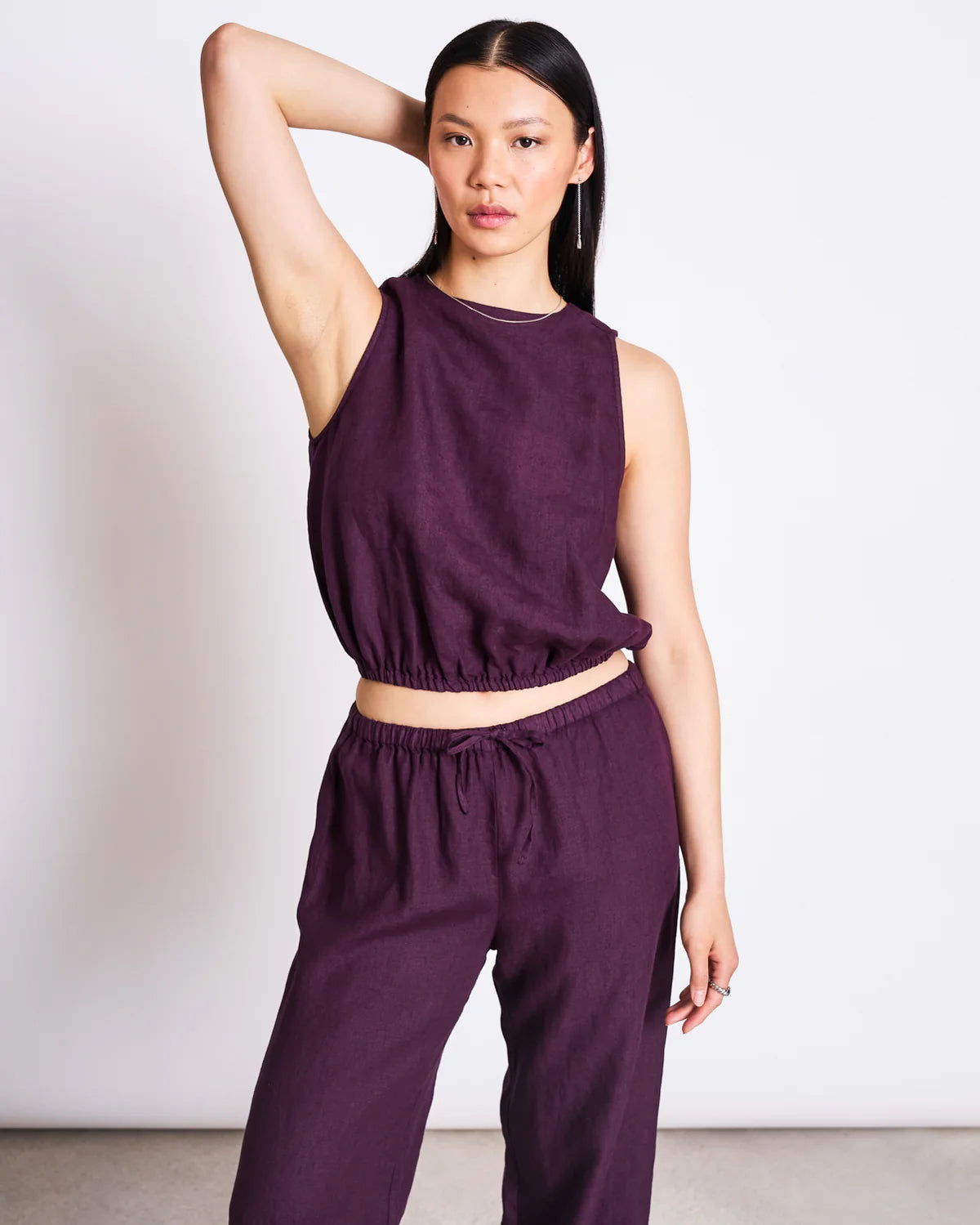Jan ´n June - Crop Top Lupin aus Leinen in Kirschrot