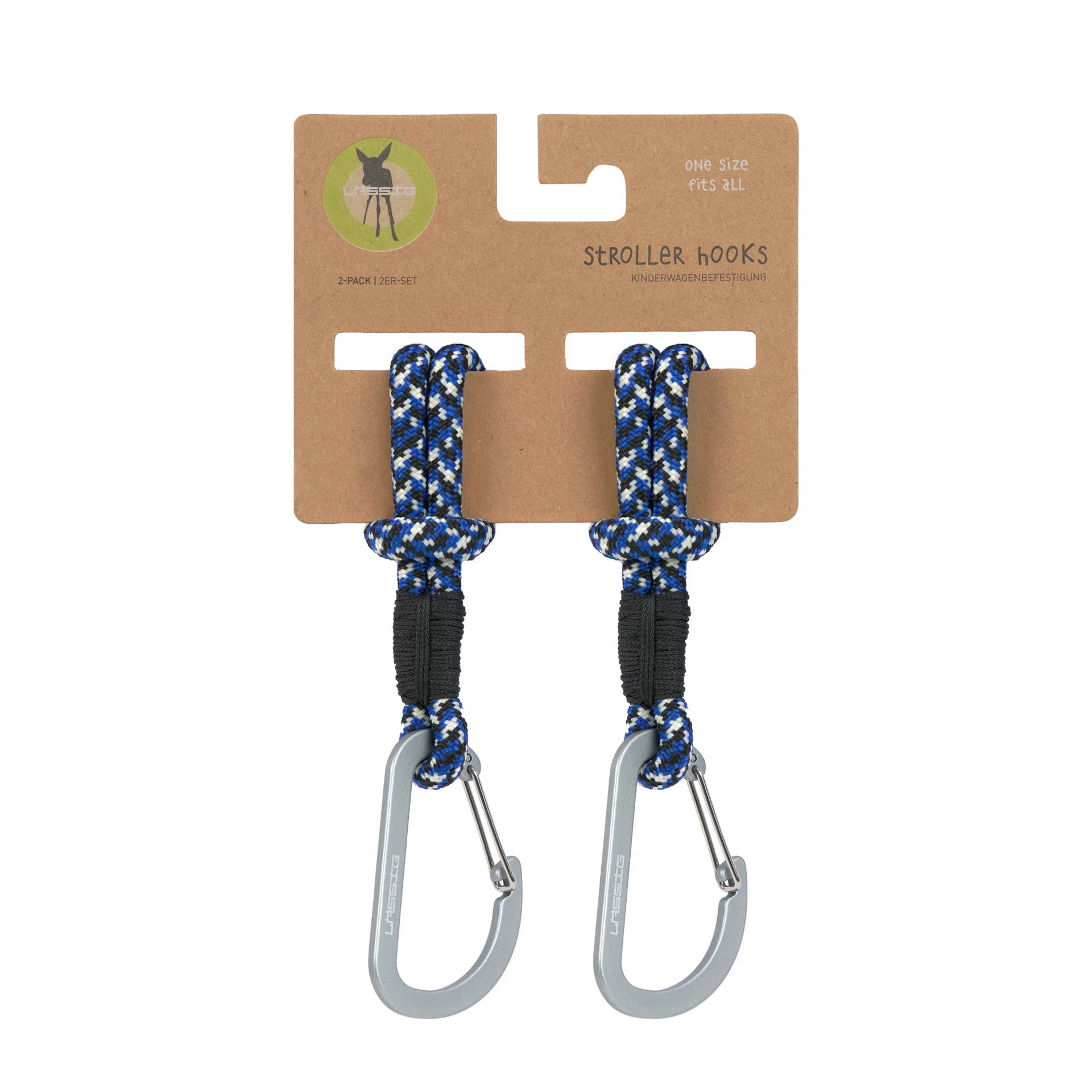 Lässig - Kinderwagenhaken 2er-Set Karabiner Cord Schwarz/Blau