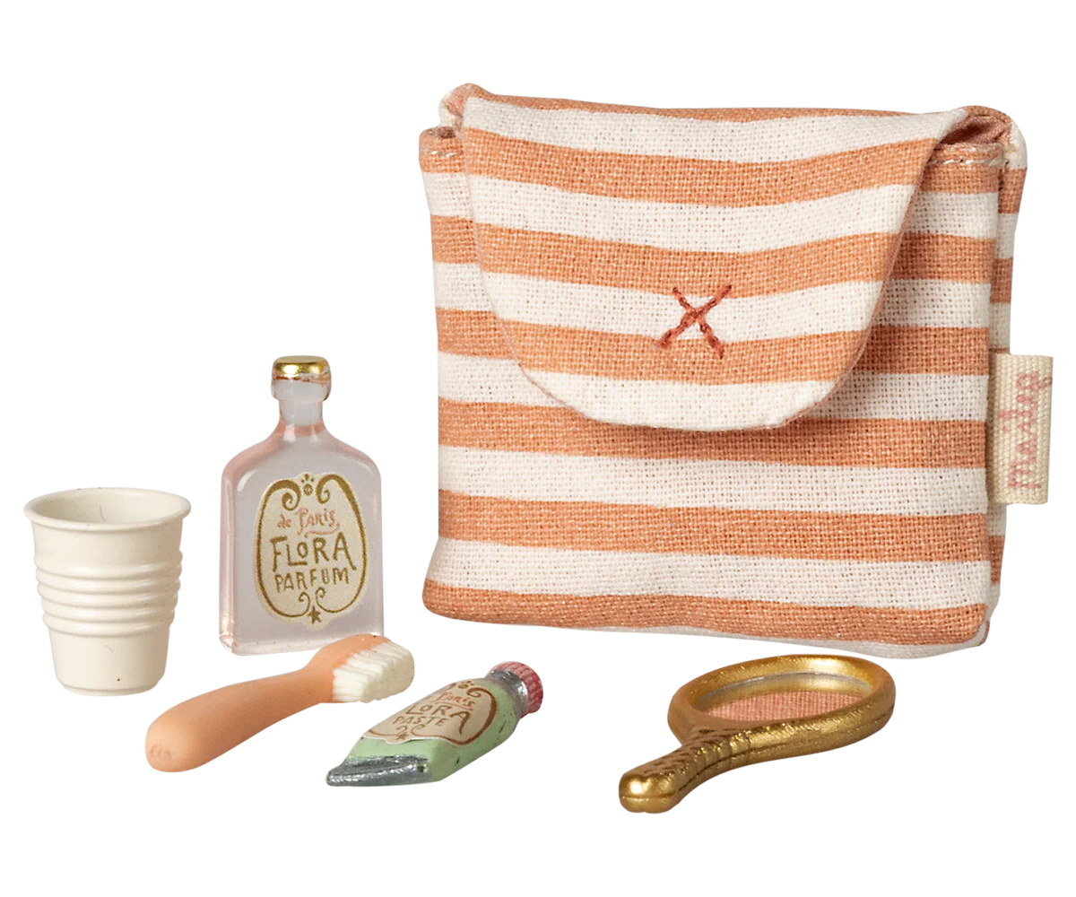 Maileg - Zahnbürsten-Set in Tasche Maus rot gestreift