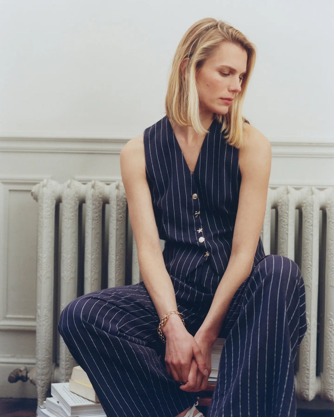 Maison Labiche Paris - Damen Weste "Shells" Streifen blau weiß
