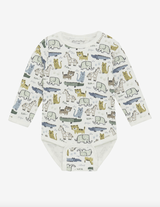 Wunderschöner Langarmbody mit Allover-Print für Mädchen und Jungen von Minymo.