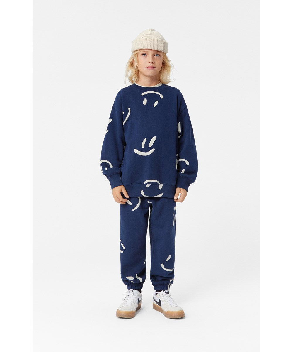 Molo - Kinder Sweatshirt Monti Smiles blau Biobaumwolle
