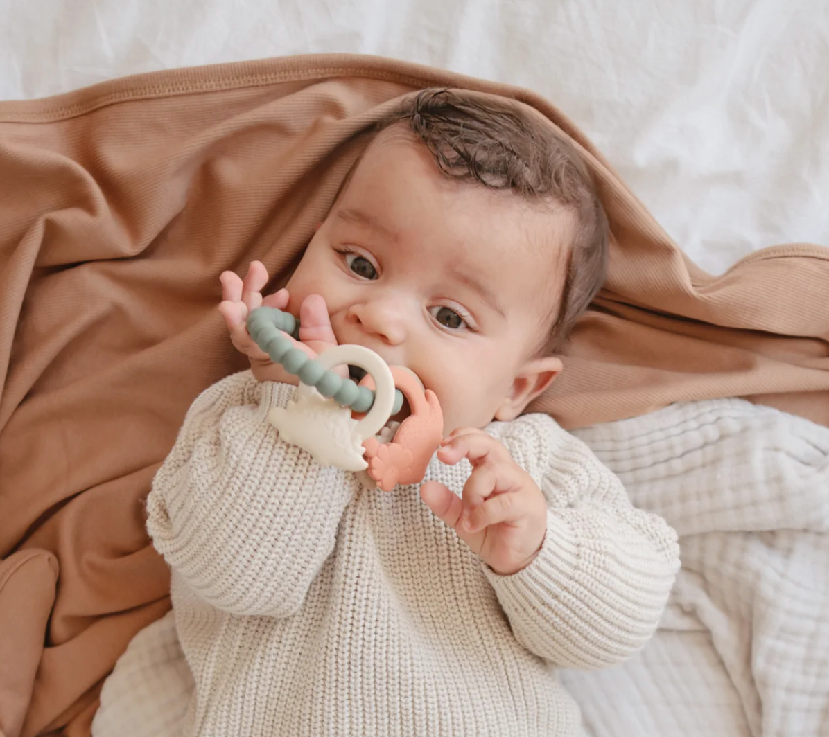 Mushie - Baby Beißring Silikon Dino