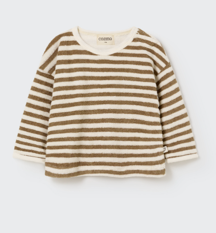 My Little Cozmo - Baby langarm Shirt braun gestreift aus Frottee
