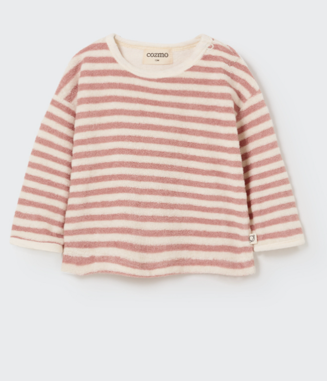 My Little Cozmo - Baby langarm Shirt aus Frottee rosa gestreift