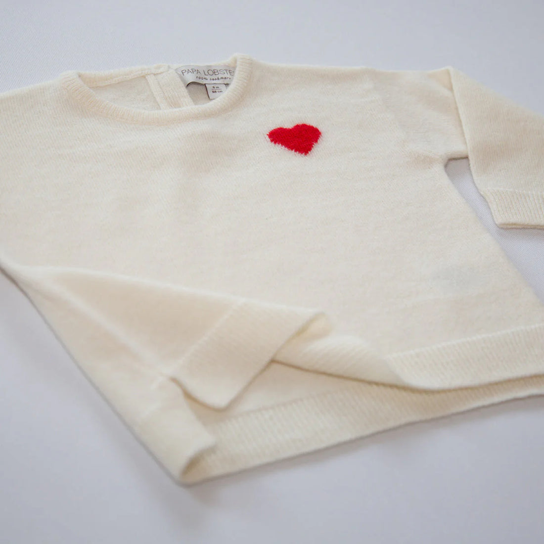 Papa Lobster - Baby Cashmere Pullover LITTLE HEART Naturweiß