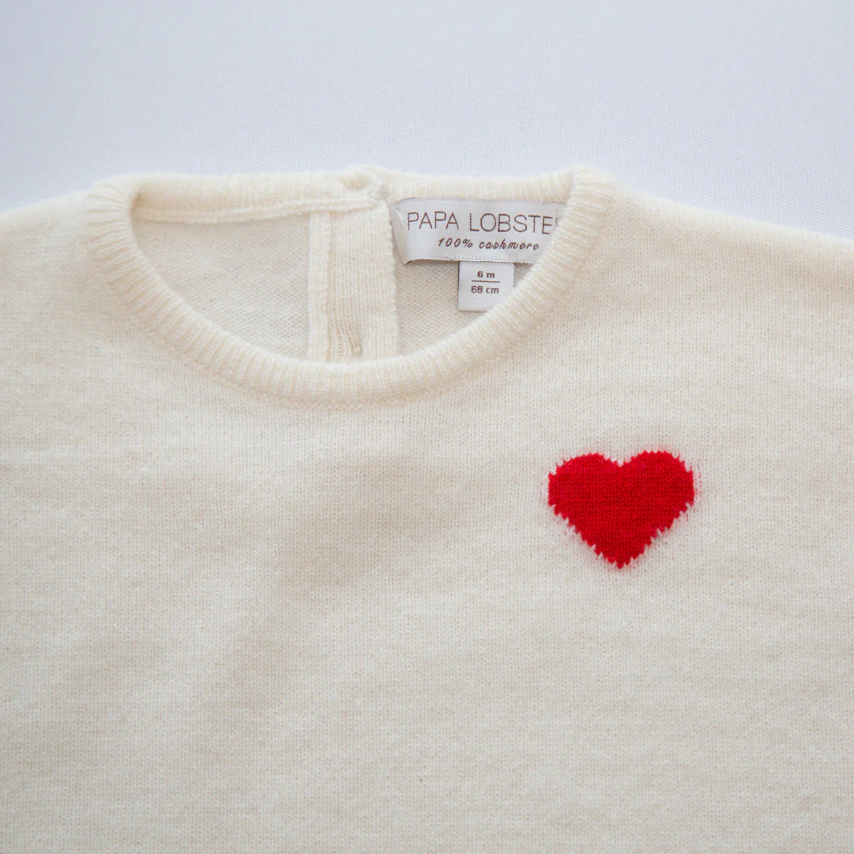 Papa Lobster - Baby Cashmere Pullover LITTLE HEART Naturweiß