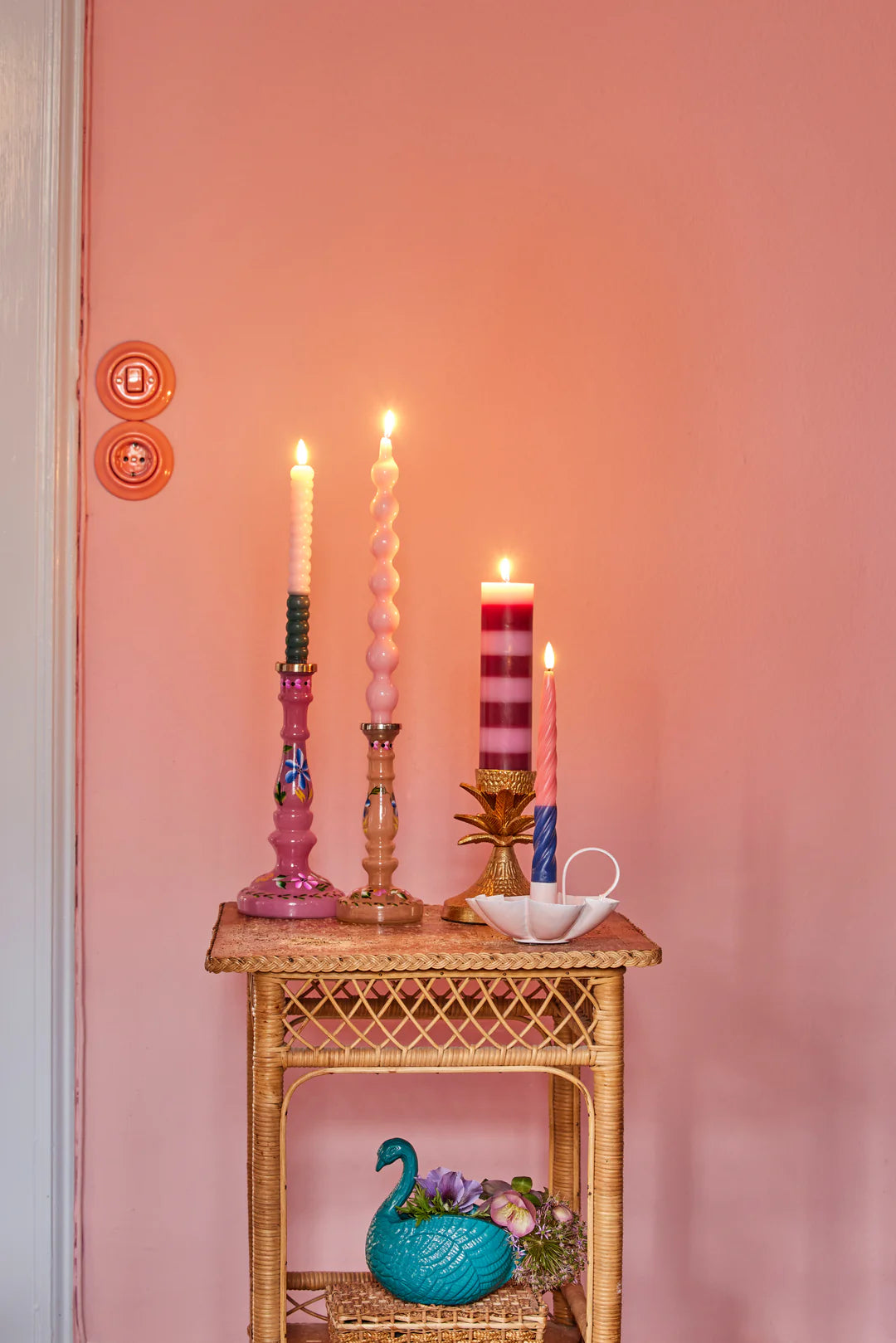 Rice - LED Kerze rosa-grün