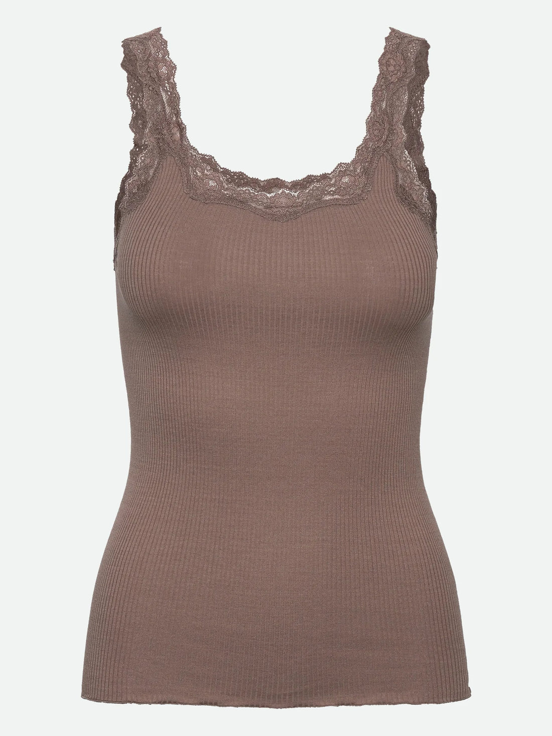 Rosemunde - Seidentop Spitze rippengestrickt braun