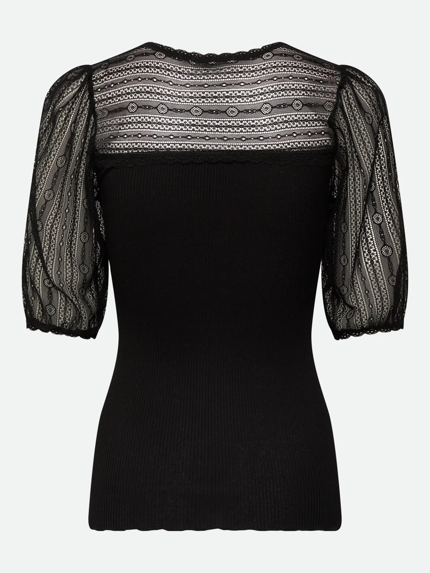Rosemunde - Seiden T-Shirt Beatha mit Spitze schwarz