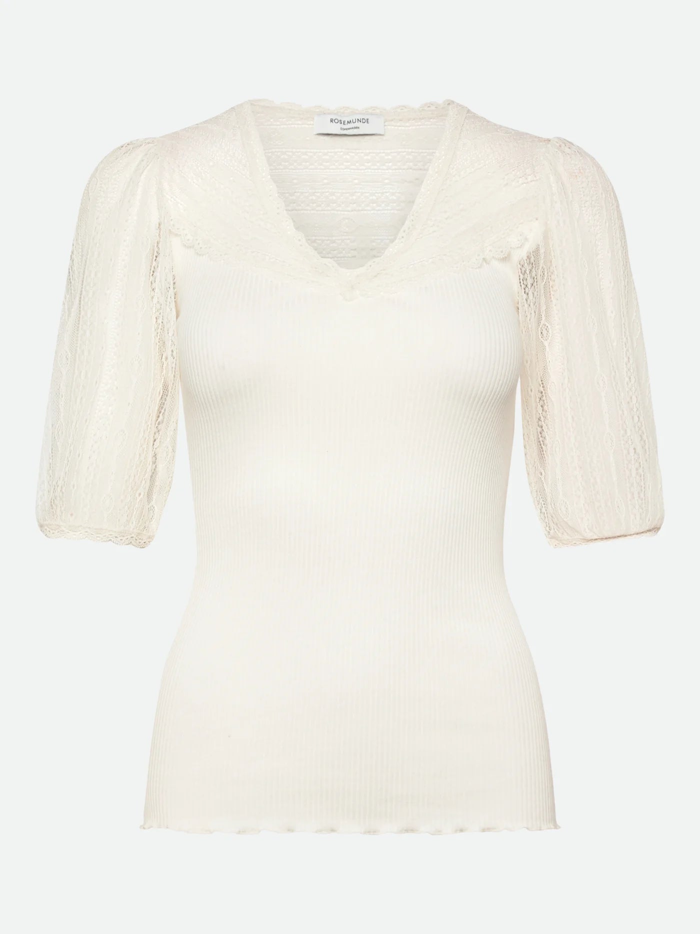 Rosemunde - Seiden T-Shirt Beatha mit Spitze weiß