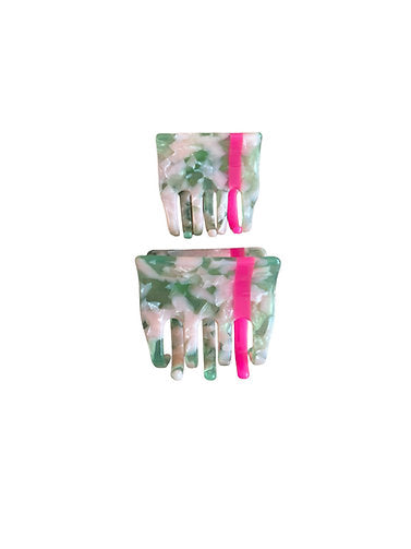 Von Rike - Haarklammern grün marmoriert - Streifen pink