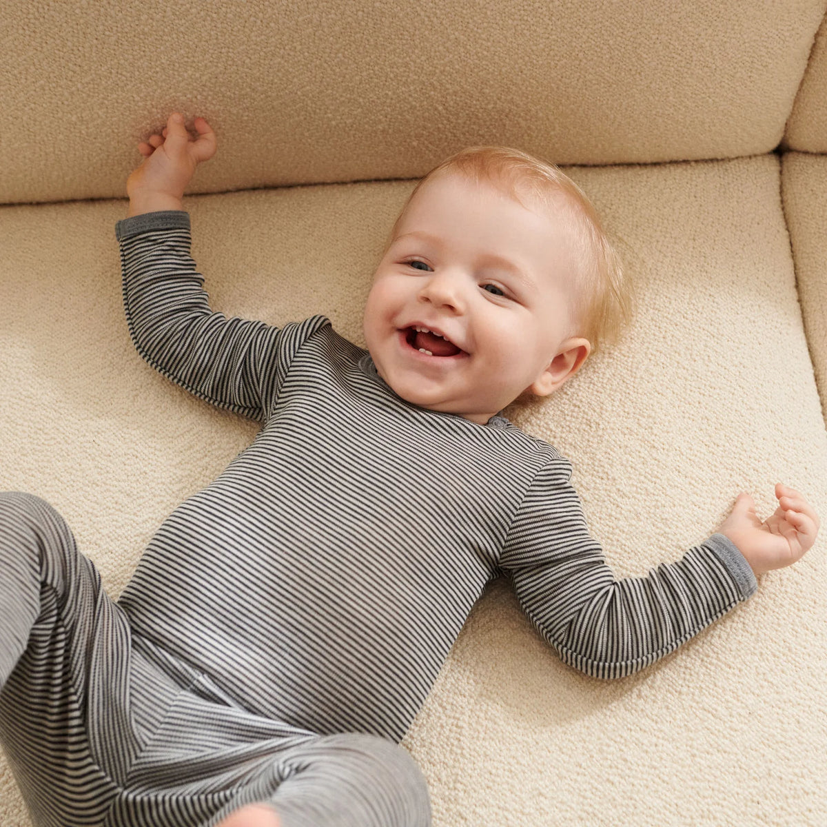 Wheat - Baby Leggings Agi Wolle Streifen grau/blau