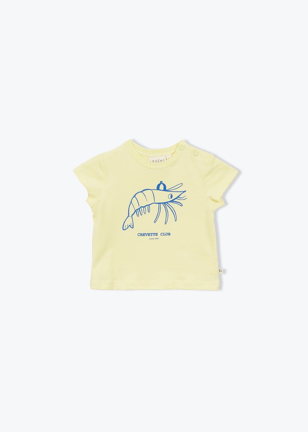 Süßes Baby T-Shirt mit Shrimp Club Aufdruck für Mädchen und Jungen von Arsène et les Pipelettes.