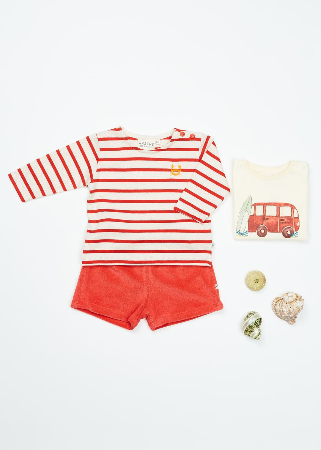 Arsène et les Pipelettes - Baby Langarmshirt rot gestreift MINI & ME