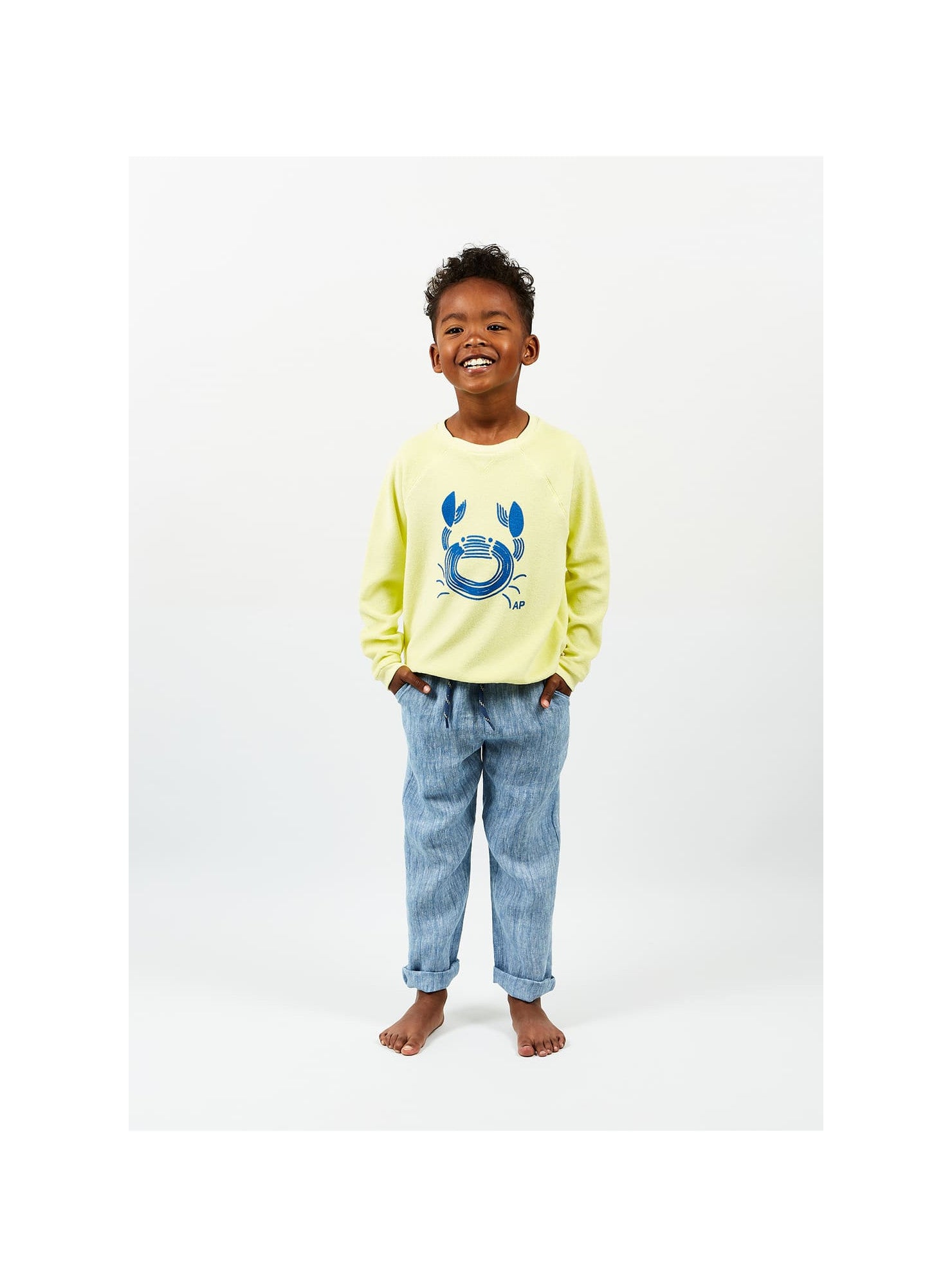 Arsène et les Pipelettes - Kinder Frottee-Sweatshirt Krabbe gelb