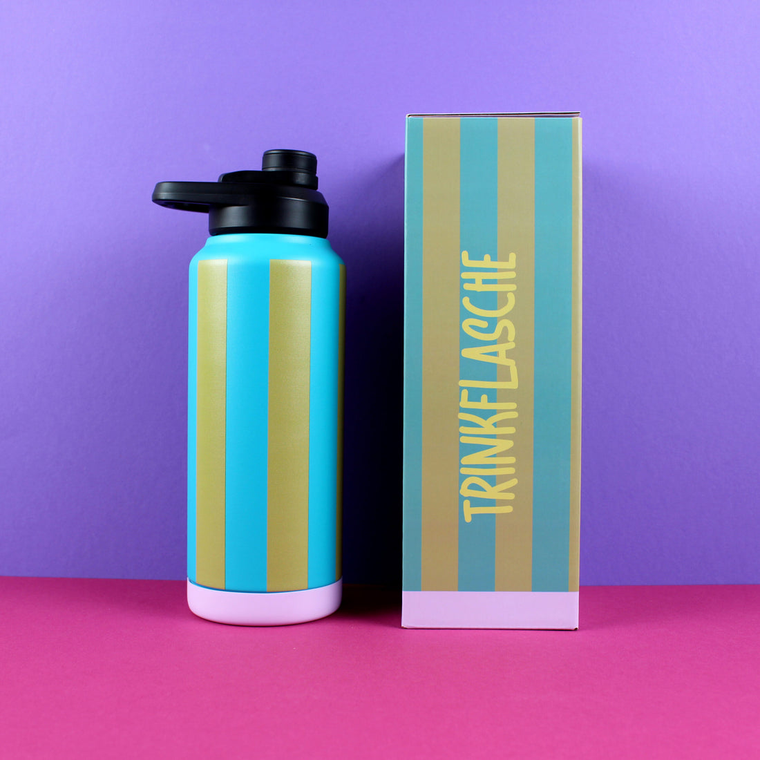Ava & Yves - Kinder Trinkflasche Streifen türkis-gold 1000ml