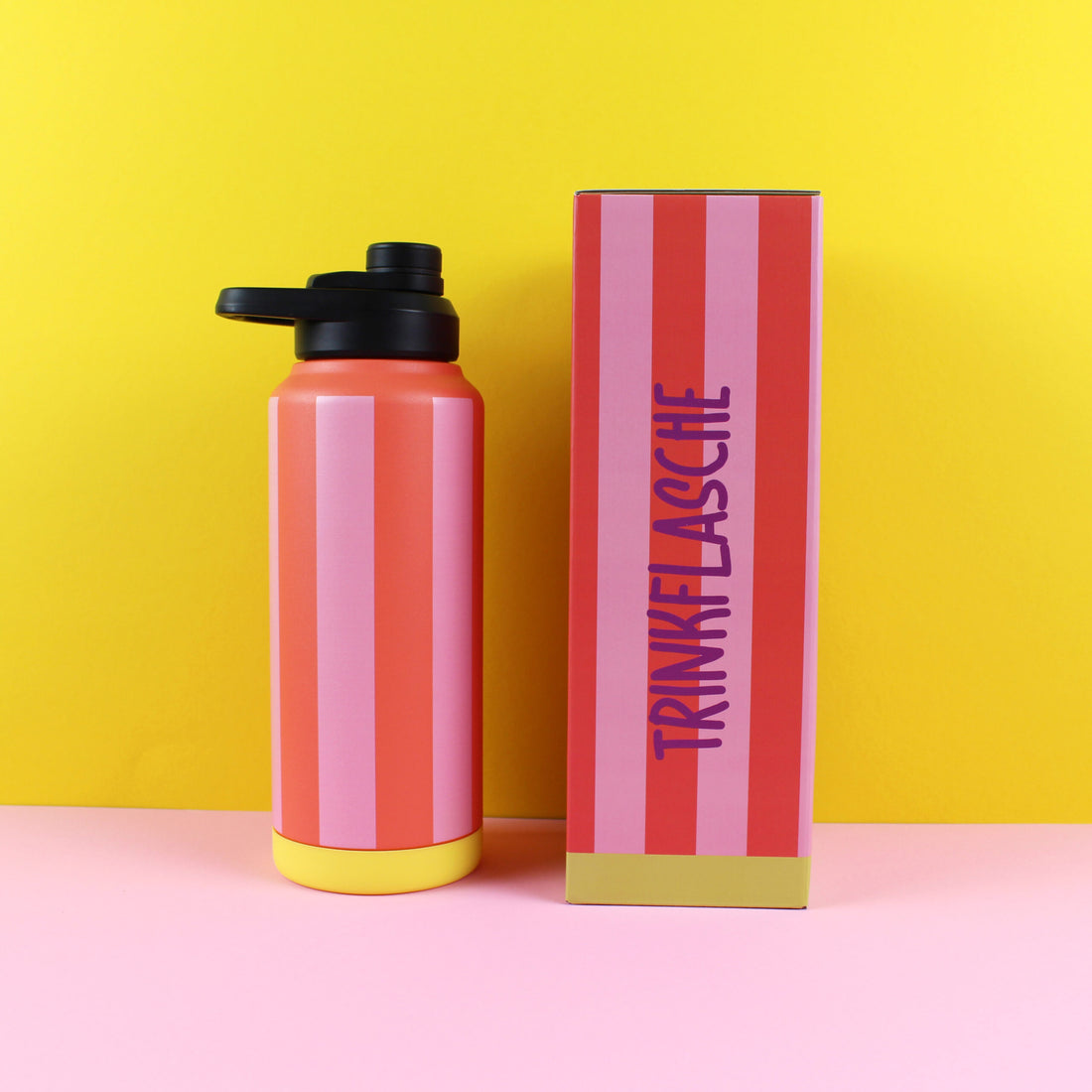 Ava & Yves - Kinder Trinkflasche Streifen rot-rosa 1000ml