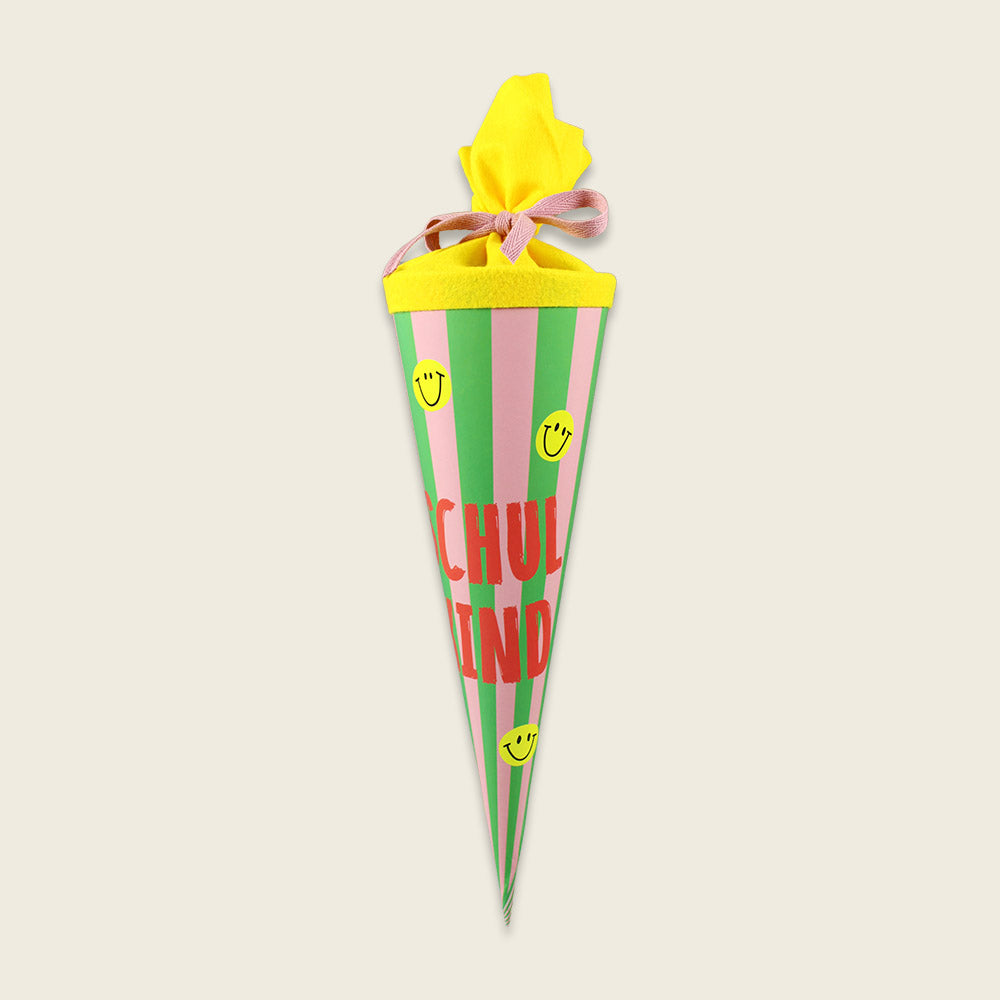 Ava & Yves -Schultüte Geschwisterkind 35cm, Streifen Grünrosa, Neonrosa