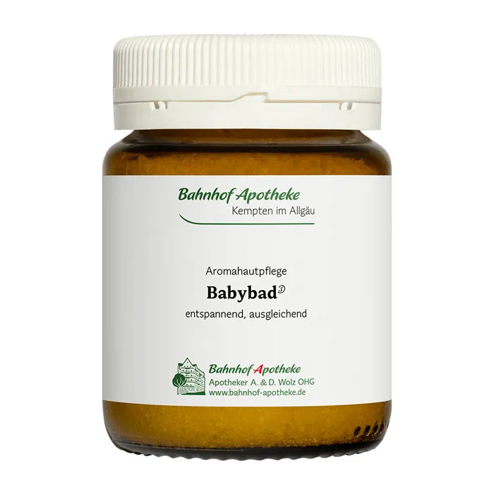 Entspannender und ausgleichender Badezusatz für für Babys und Kleinkinder von Bahnhof Apotheke.