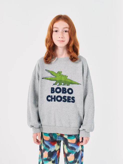 Bobo Choses - Kinder Sweatshirt Krokodil grau
