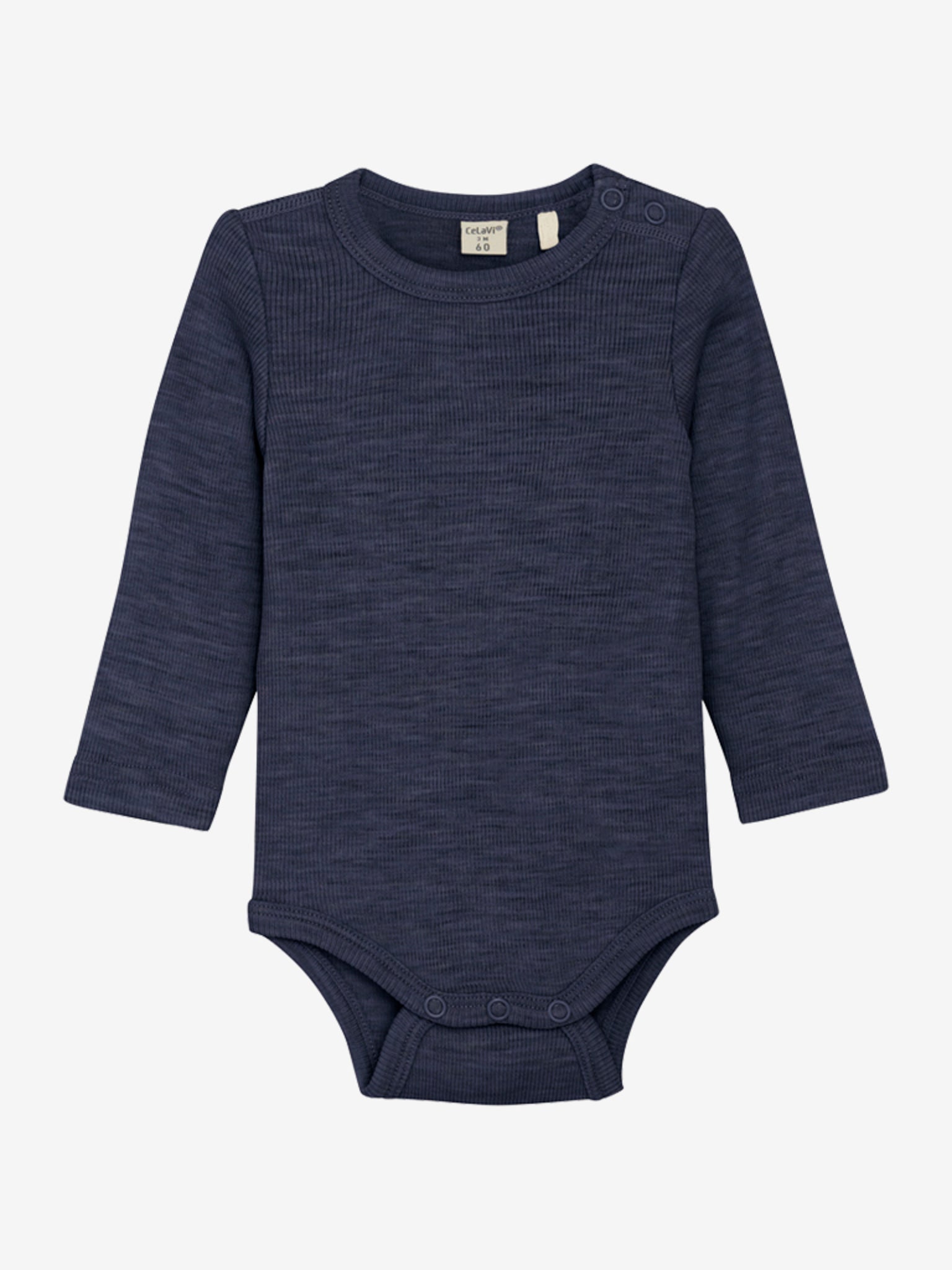 Langärmliger, unifarbener Body aus 100% Merinowolle von CeLaVi.