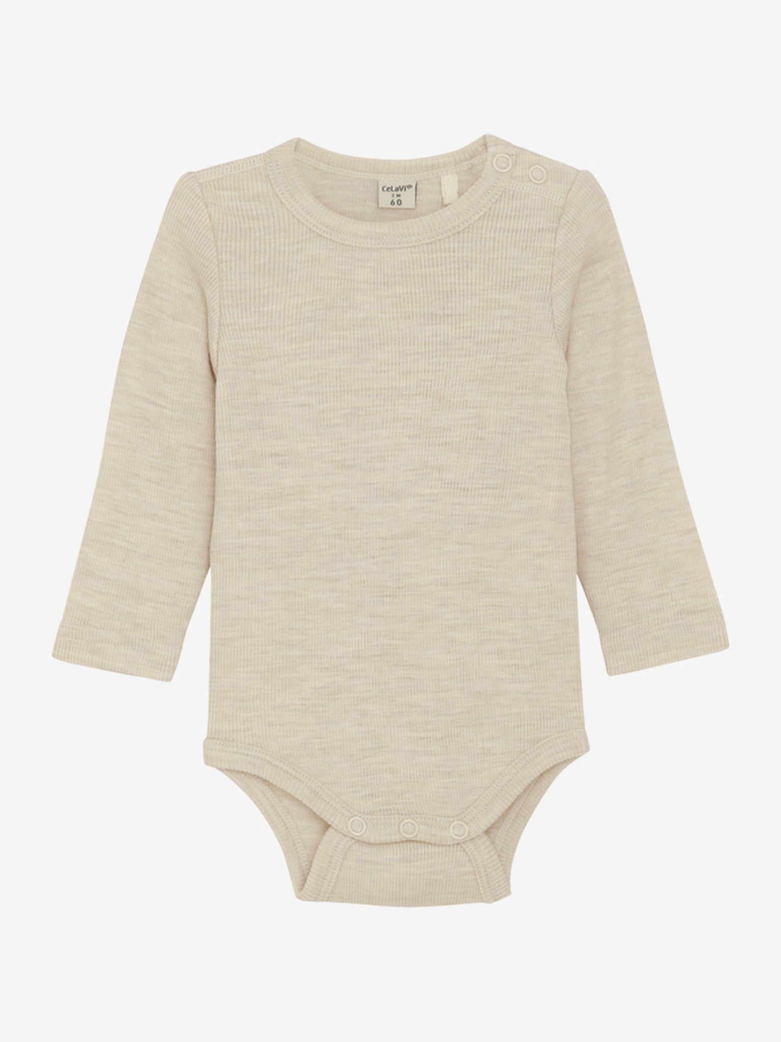 Langärmliger, unifarbener Body aus 100% Merinowolle von CeLaVi.