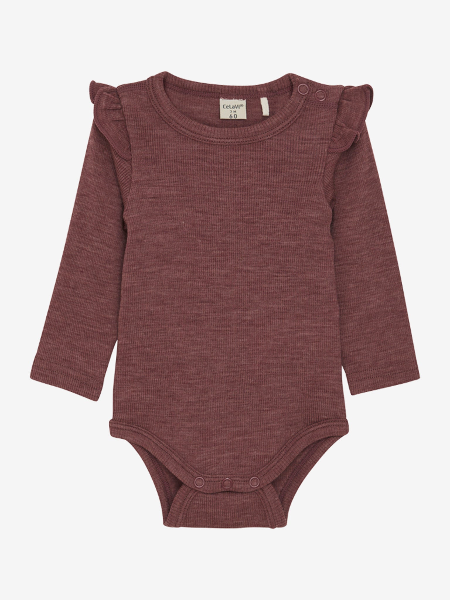 Langärmliger, unifarbener Body aus 100% Merinowolle von CeLaVi.