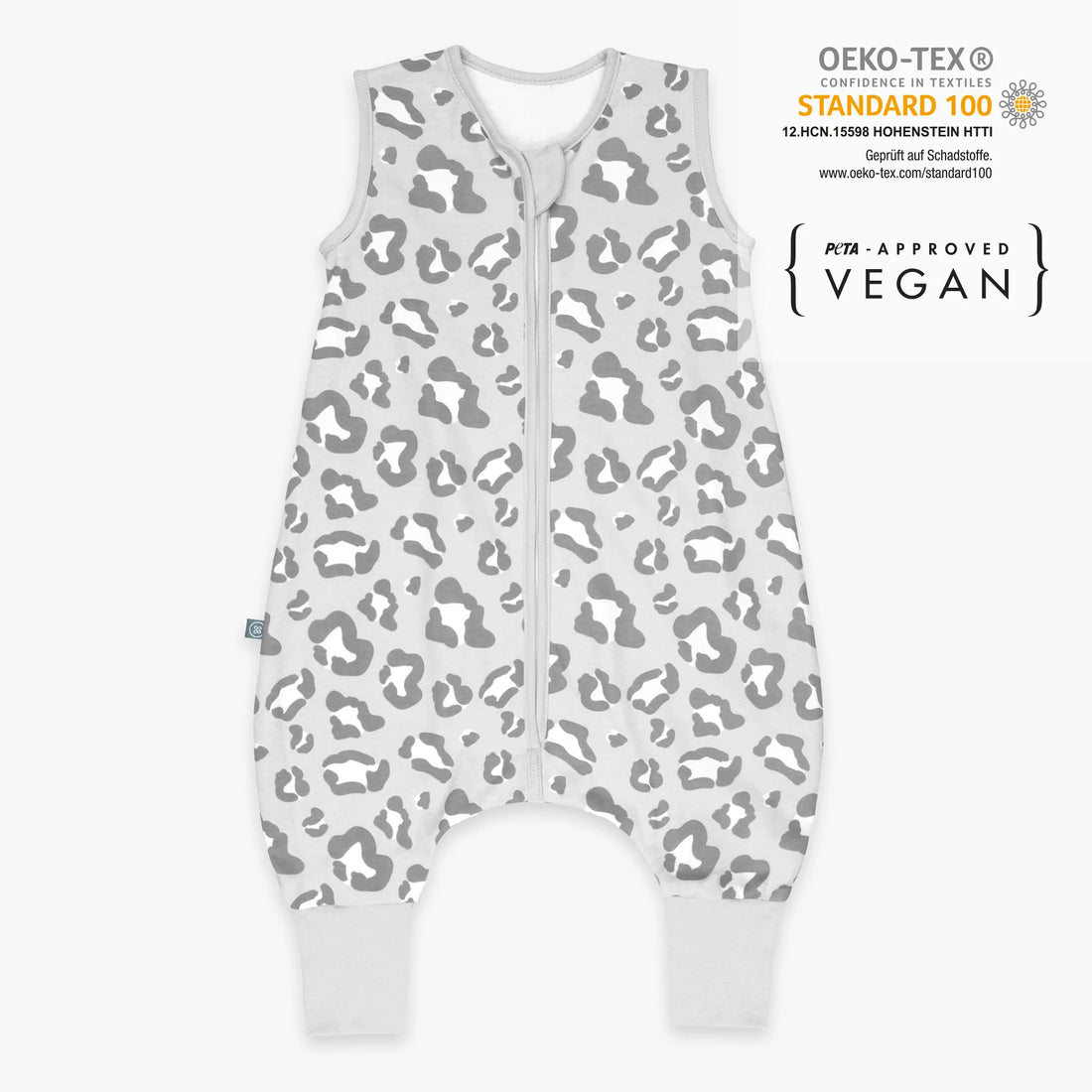 Emma & Noah - Sommerschlafsack mit Füßen leo grau 1.0 TOG aus Biobaumwolle