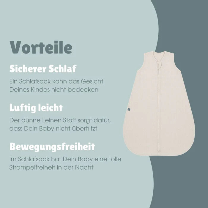 Emma & Noah - Sommerschlafsack Leinen ohne Arm beige o,5 TOG