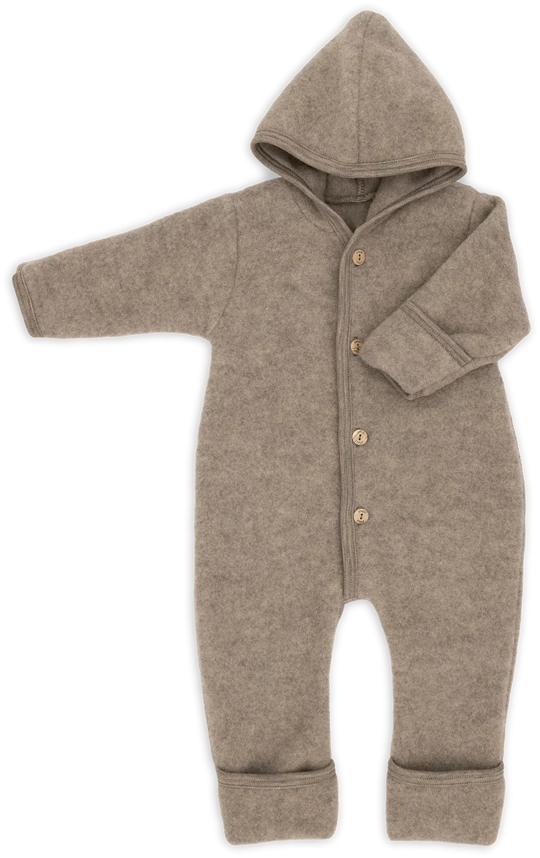 Engel - Baby Overall mit Kapuze und Holzknöpfen braun aus Fleece